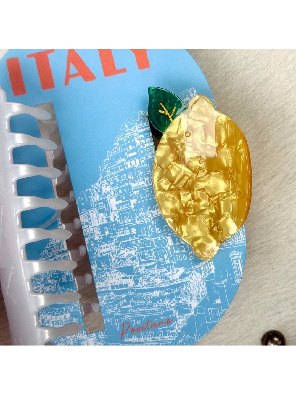 Italy Theme Hair Clip Set 2-pc Anchovy + Lemon Acrylic Italian Novelty Gift Y2K